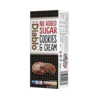 Diablo Cookies & Cream Chocolate No Sugar Added 128 g | dunkle Kekse mit Browniefüllung ohne Zuckerzusatz, umhüllt mit Zartbitter-Schokolade von Diablo