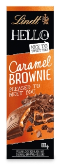 Lindt Hello Caramel Brownie 100g| Gefüllte Vollmilch-Schokolade mit Caramel und Brownie Creme mit dunklen Gebäckstückchen
