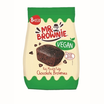 Mr. Brownie Chocolate Brownies vegan 200 g| 8 vegane Brownies einzeln verpackt mit Stückchen aus belgischer Schokolade von Mr. Brownie