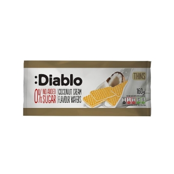 Diablo Coconut Cream Wafers No Sugar Added  160 g| zuckerfreie Waffeln mit Kokoscreme-Füllung von Diablo