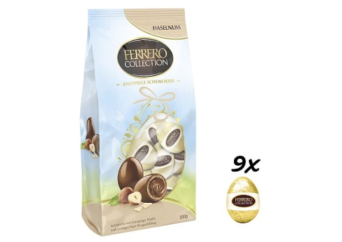 Ferrero Collection knusprige Schokoladeneier Haselnuss 100 g| Schokoeier mit knuspriger Waffel und cremiger Nuss-Nugatfüllung von Ferrero