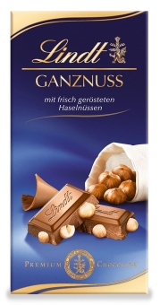 Lindt GANZNUSS Tafel 100 g| Premium Vollmilchschokolade mit ganzen Haselnüssen