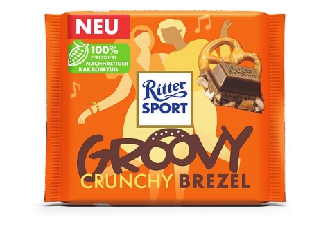 Ritter Sport Groovy Crunchy Brezel 100 g | Vollmilch-Schokolade mit Brezeln und Cornflakes von Ritter Sport
