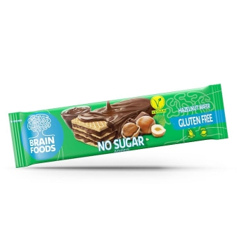 Brain Foods Hazelnut Wafer No Sugar 40 g| glutenfrei, vegan und ohne Zuckerzusatz