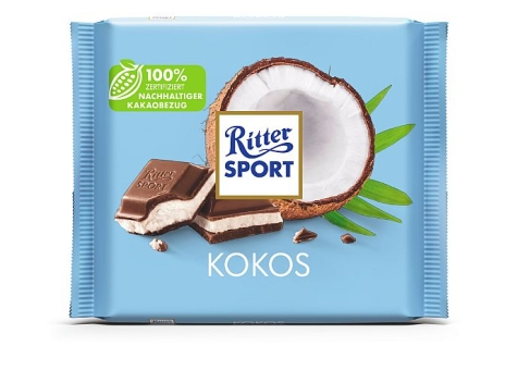 Ritter Sport Kokos 100 g | Quadratische Vollmilchschokolade gefüllt mit Kokos-Milch-Füllung von Ritter Sport