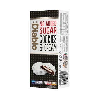 Diablo Cookies & Cream White Chocolate No Sugar Added 128 g| dunkle Kekse mit Milchcremefüllung ohne Zuckerzusatz von Diablo