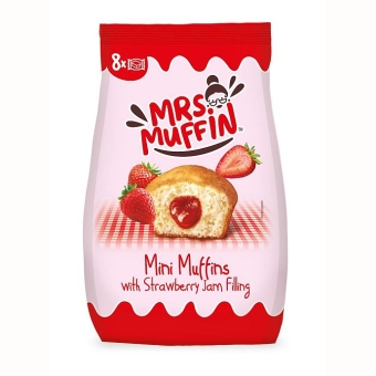 Mrs. Muffin Mini Muffins with Strawberry Jam Filling 200 g  | 8 fertig gebackene Mini-Muffins gefüllt mit Erdbeerkonfitüre von Mrs. Muffin