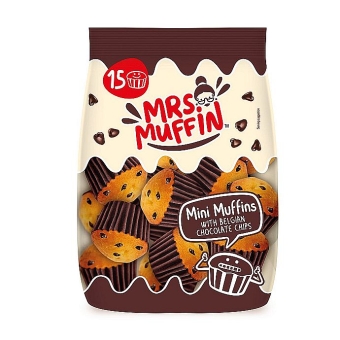 Mrs. Muffin Mini Muffins with Belgian Chocolate Chips 225 g | 15 fertig gebackene Mini-Muffins mit Belgischen Schokoladenstückchen und Manschette von Mrs. Muffin