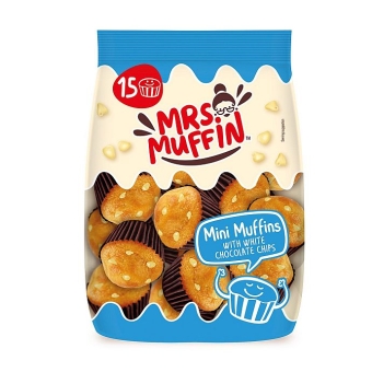 Mrs. Muffin Mini Muffins with White Chocolate Chips 225 g | 15 fertig gebackene Mini-Muffins mit weißen Schokoladenstückchen und Manschette von Mrs. Muffin