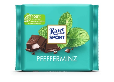 Ritter Sport Pfefferminz a 100 g | Quadratische Halbbitterschokolade mit Pfefferminzfüllung von Ritter Sport