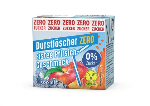Durstlöscher Zero Eistee Pfirsich-Geschmack 500 ml | Zuckerfreies Erfrischungsgetränk Eistee Pfirsich-Geschmack im Tetra-Pack mit Strohhalm von Wesergold