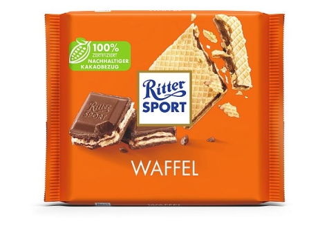 Ritter Sport Waffel 100 g | Quadratische Vollmilchschokolade gefüllt mit Kakaocreme, Reis-Flakes und Waffel von Ritter Sport