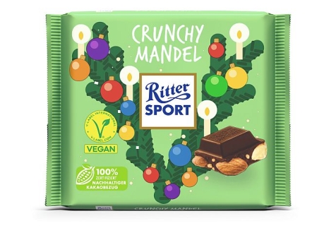 Ritter Sport Vegan Crunchy Mandel 100 g | vegane Halbbitter-Schokolade mit Mandeln
