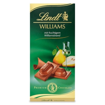Lindt Williams mit fruchtigem Williamsbrand 100 g| Vollmilchschokolade mit flüssigem Williams-Birnenbrand