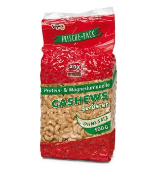 XOX Cashews ungesalzen 500 g - Cahewkerne ungesalzen im 500 g Beutel