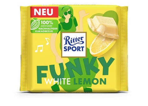 Ritter Sport Funky White Lemon 100 g | Gefüllte weiße Schokolade mit Zitronenmousse von Ritter Sport
