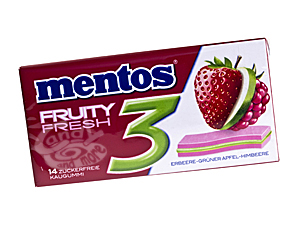 Mentos 3 Fruity Fresh - Erdbeere-Grüner Apfel - Himbeere - 33 g